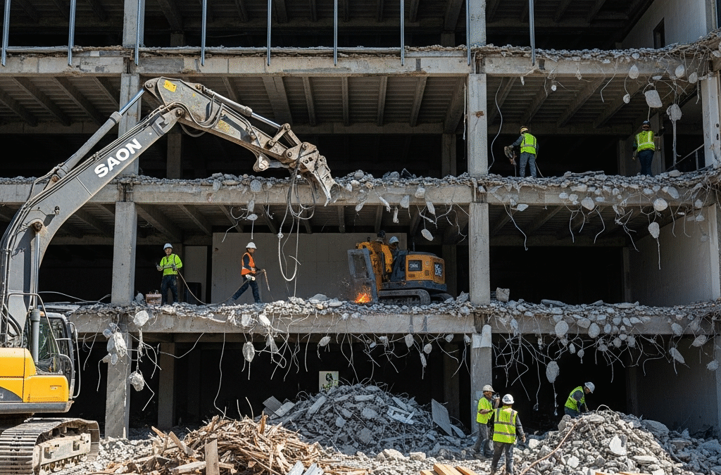 Carefully deconstructing a building to salvage materials