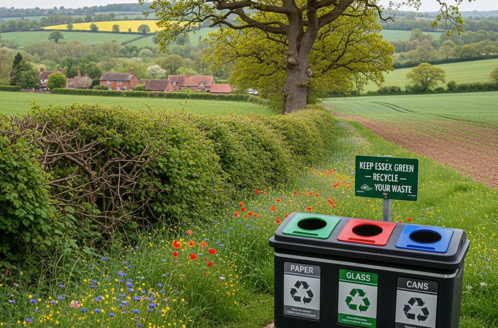 Recycling bins in a green Essex landscape